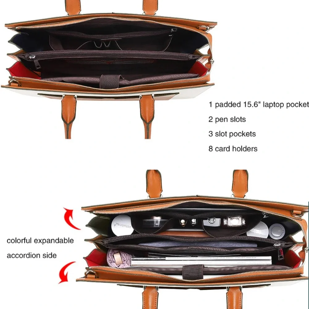Cluci Leather Briefcase Women Laptop Bag 16.5 In Business Shoulder Strap Classic - Picture 6 of 16